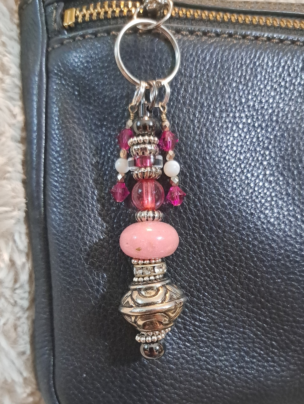 Hand Crafted Pink Beaded Keychain Bag Charm - Women's Accessory